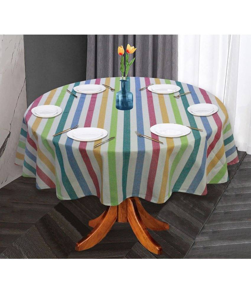 Oasis Hometex Striped Cotton 6 Seater Round Table Cover ( 152 x 152 ) cm Pack of 1 Multicolor Oasis Hometex Striped Cotton 6 Seater Round Table Cover ( 152 x 152 ) cm Pack of 1 Multicolor
