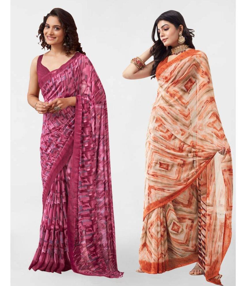     			Samah Georgette Printed Saree With Unstitched Blouse Piece ( Rust )