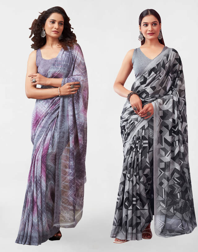 Samah Georgette Printed Saree With Unstitched Blouse Piece ( Light Grey ) Samah Georgette Printed Saree With Unstitched Blouse Piece ( Light Grey )