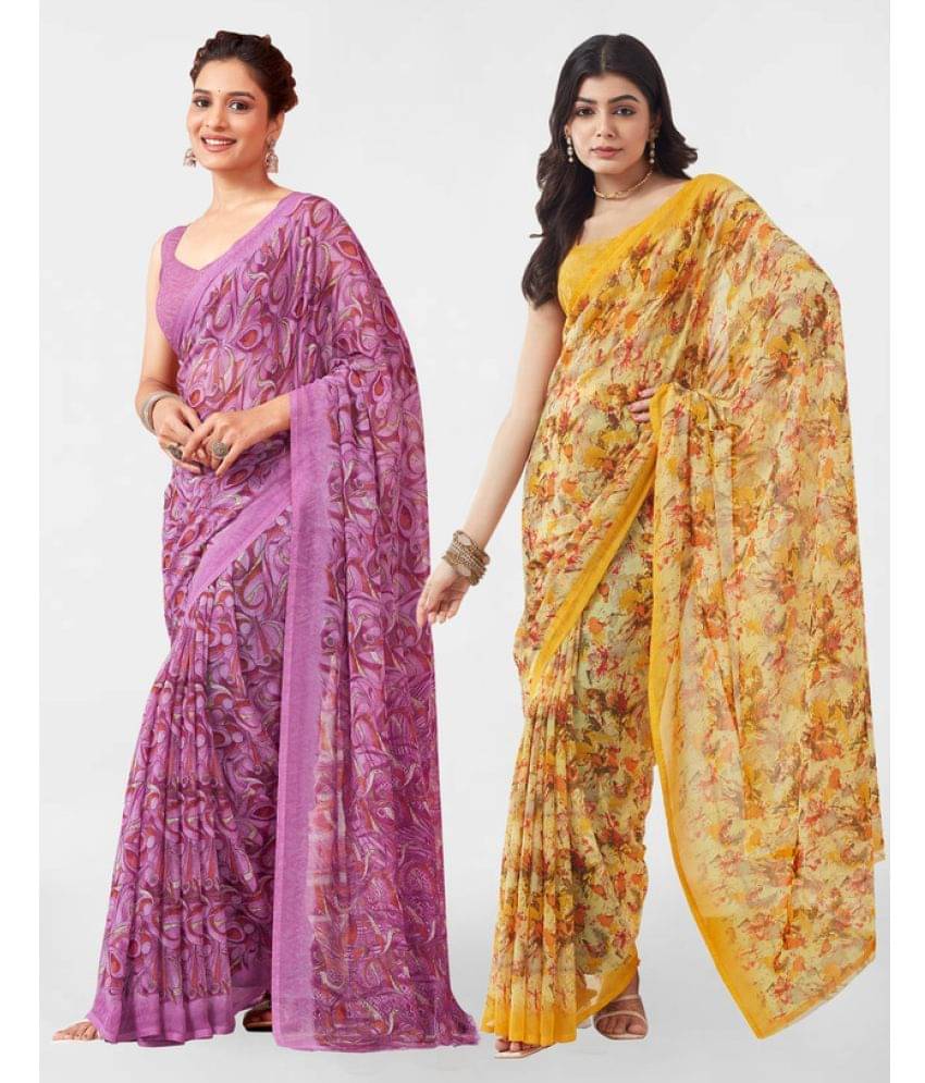 Samah Georgette Printed Saree With Unstitched Blouse Piece ( Yellow ) Samah Georgette Printed Saree With Unstitched Blouse Piece ( Yellow )