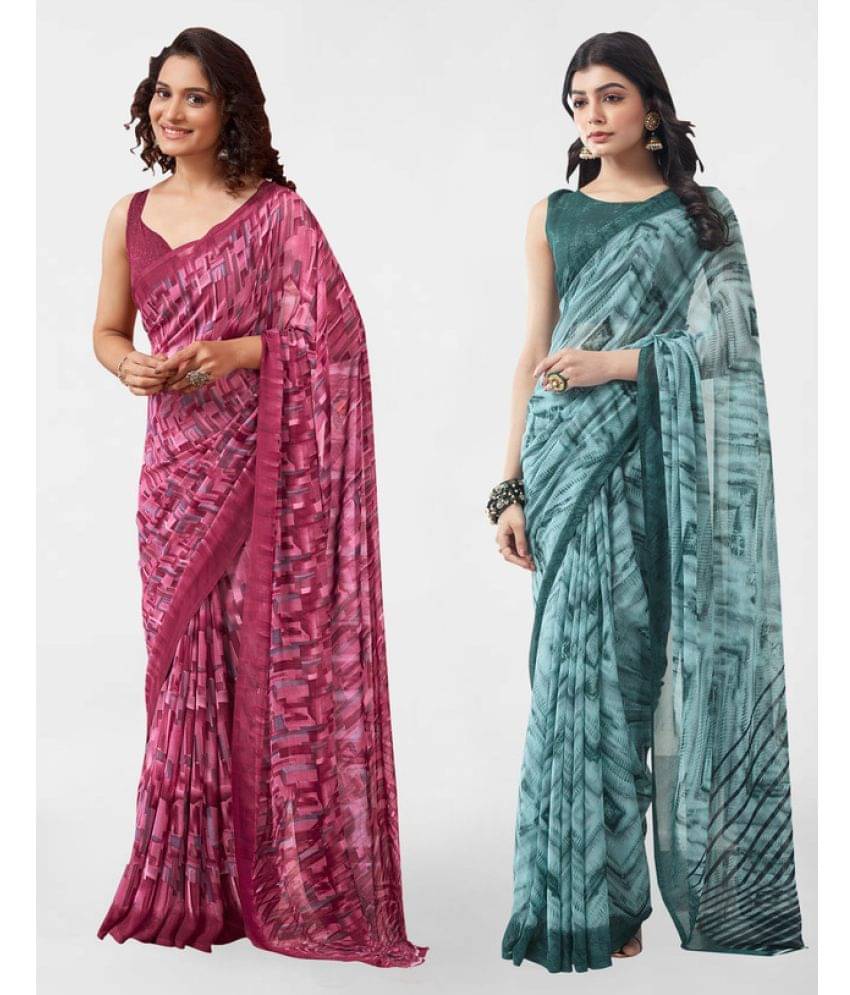 Samah Georgette Printed Saree With Unstitched Blouse Piece ( Teal ) Samah Georgette Printed Saree With Unstitched Blouse Piece ( Teal )