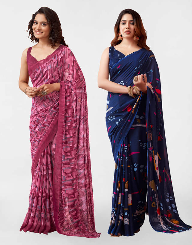 Samah Georgette Printed Saree With Unstitched Blouse Piece ( Navy Blue ) Samah Georgette Printed Saree With Unstitched Blouse Piece ( Navy Blue )