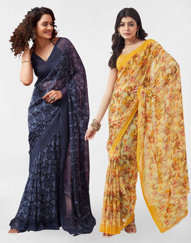 Samah Georgette Printed Saree With Unstitched Blouse Piece ( Yellow ) Samah Georgette Printed Saree With Unstitched Blouse Piece ( Yellow )