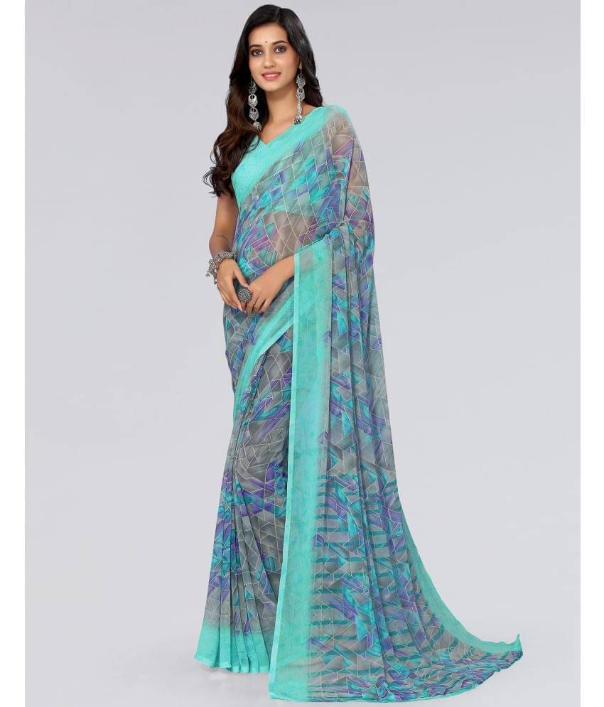     			Samah Georgette Printed Saree With Unstitched Blouse Piece ( LightBLue )