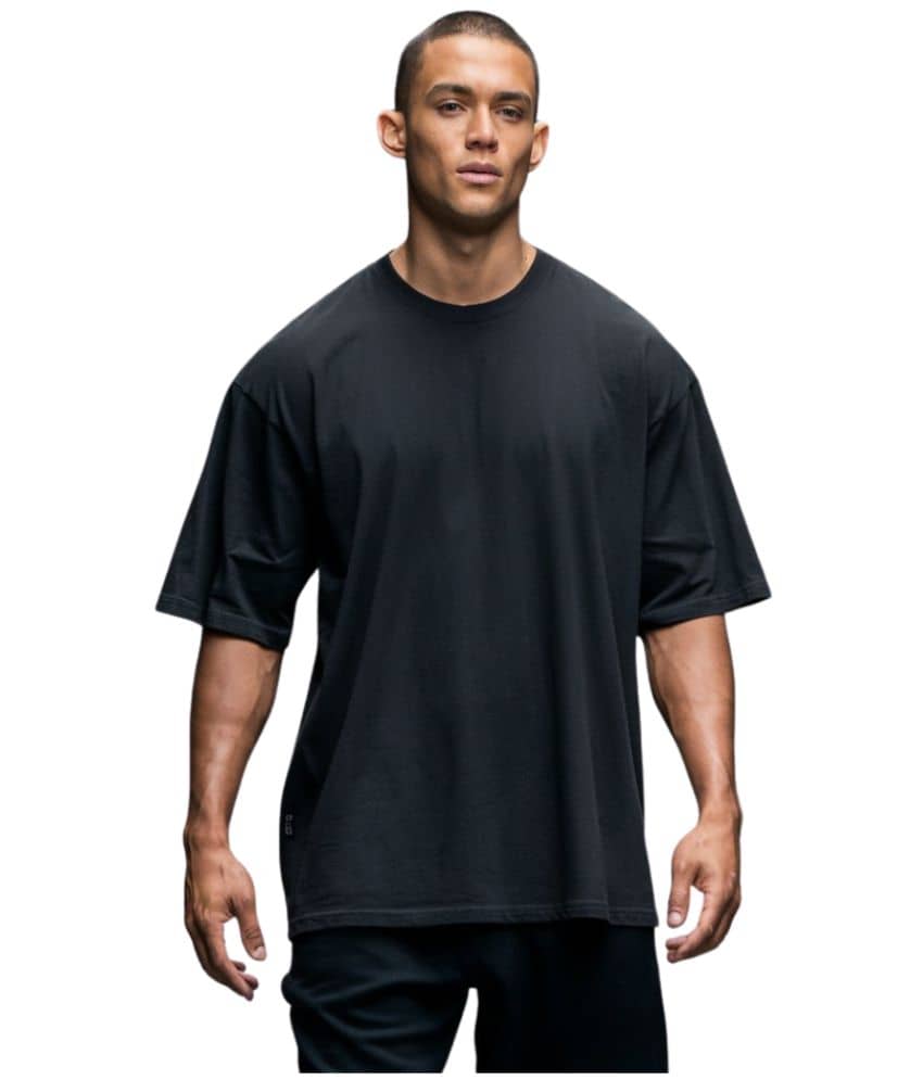 URBAN FLAUNT Pack of 1 Cotton Oversized Fit Men's T-Shirt ( Black )