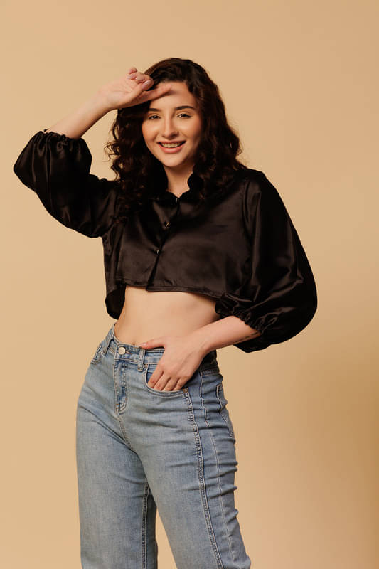 Urban Sundari Women Solid Polyester Shirt ( Black ) Urban Sundari Women Solid Polyester Shirt ( Black )