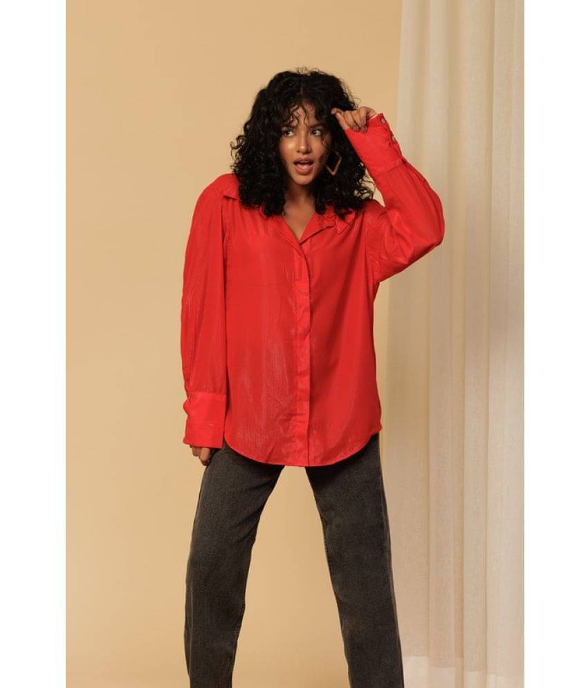 Urban Sundari Women Solid Cotton Shirt ( Red ) Urban Sundari Women Solid Cotton Shirt ( Red )