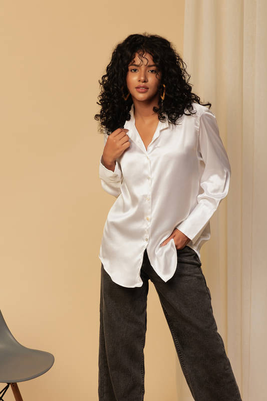 Urban Sundari Women Solid Polyester Shirt ( White ) Urban Sundari Women Solid Polyester Shirt ( White )