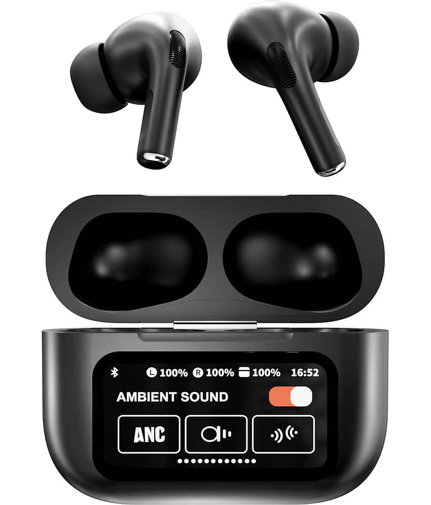 VEhop A9 TouchScreen ANC Bluetooth True Wireless (TWS) In Ear 32 Hours Playback Active Noise cancellation IPX4(Splash & Sweat Proof) Black