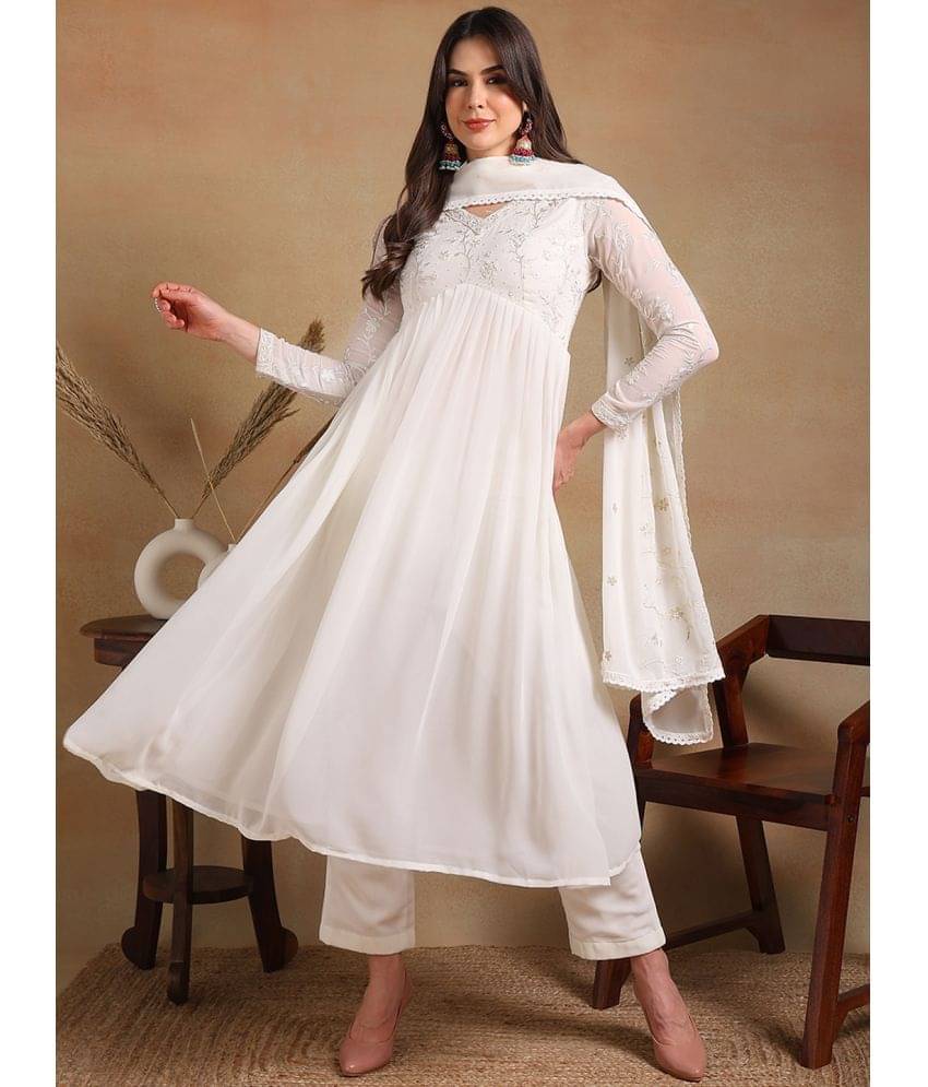     			Vaamsi Polyester Embroidered Kurti With Pants Women's Stitched Salwar Suit - Off White ( Pack of 1 )