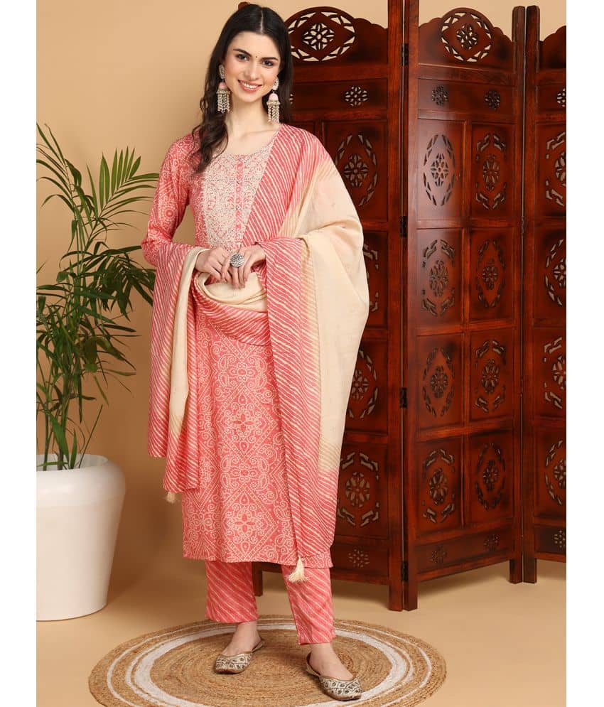 Vaamsi Rayon Printed Kurti With Pants Women's Stitched Salwar Suit - Peach ( Pack of 1 )