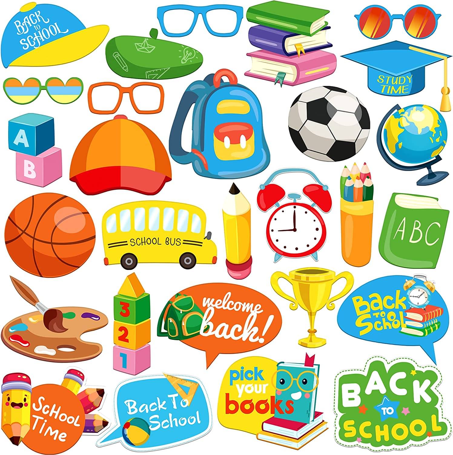     			Zyozi 28 Pcs Back to School Season Photo Booth Props, School Selfie Props, School Season First Birthday Party Supplies, Start of School Theme Backdrop Decorations
