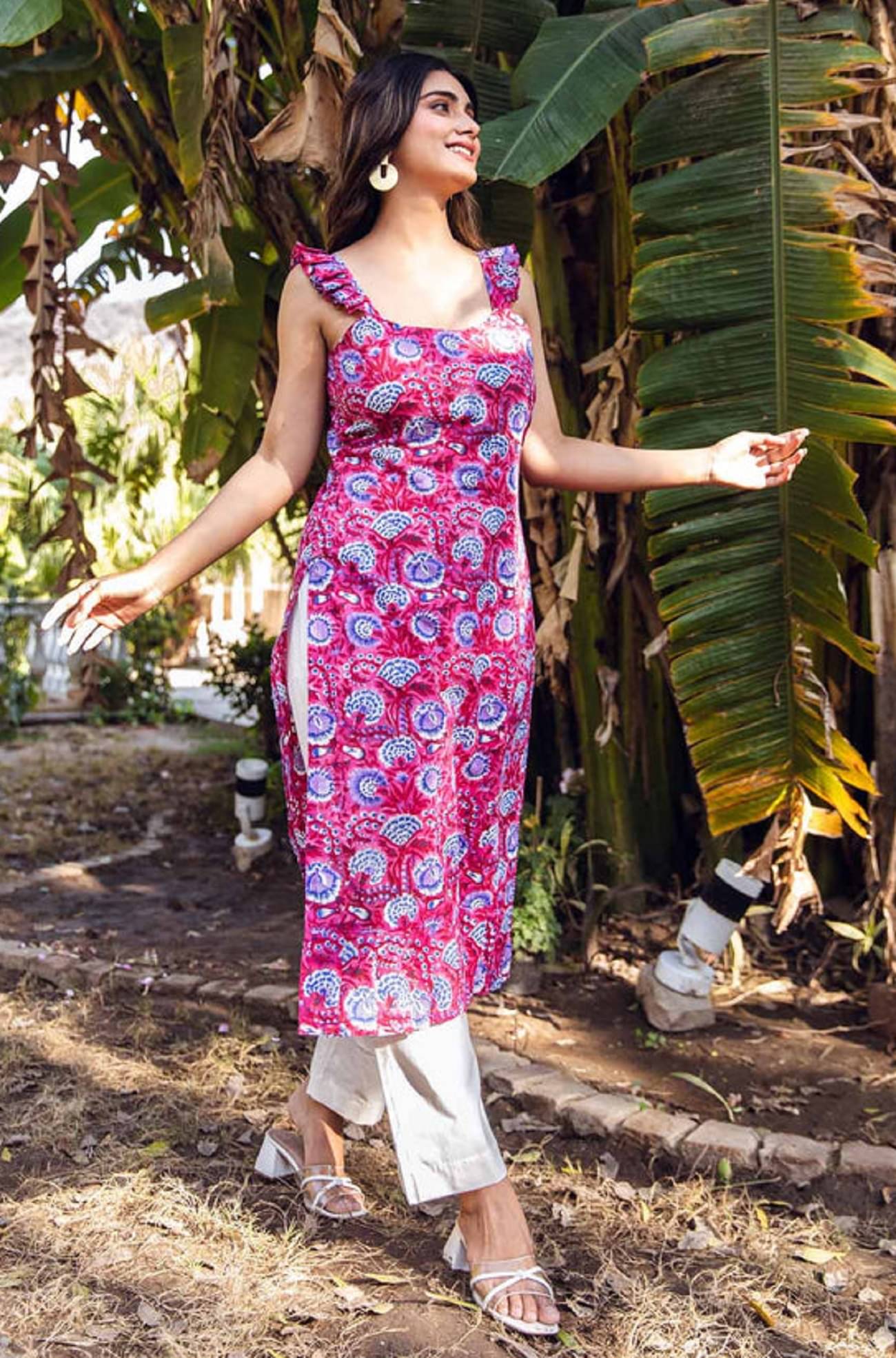 kedar fab Cotton Blend Printed A-line Women's Kurti - Pink ( Pack of 1 ) kedar fab Cotton Blend Printed A-line Women's Kurti - Pink ( Pack of 1 )