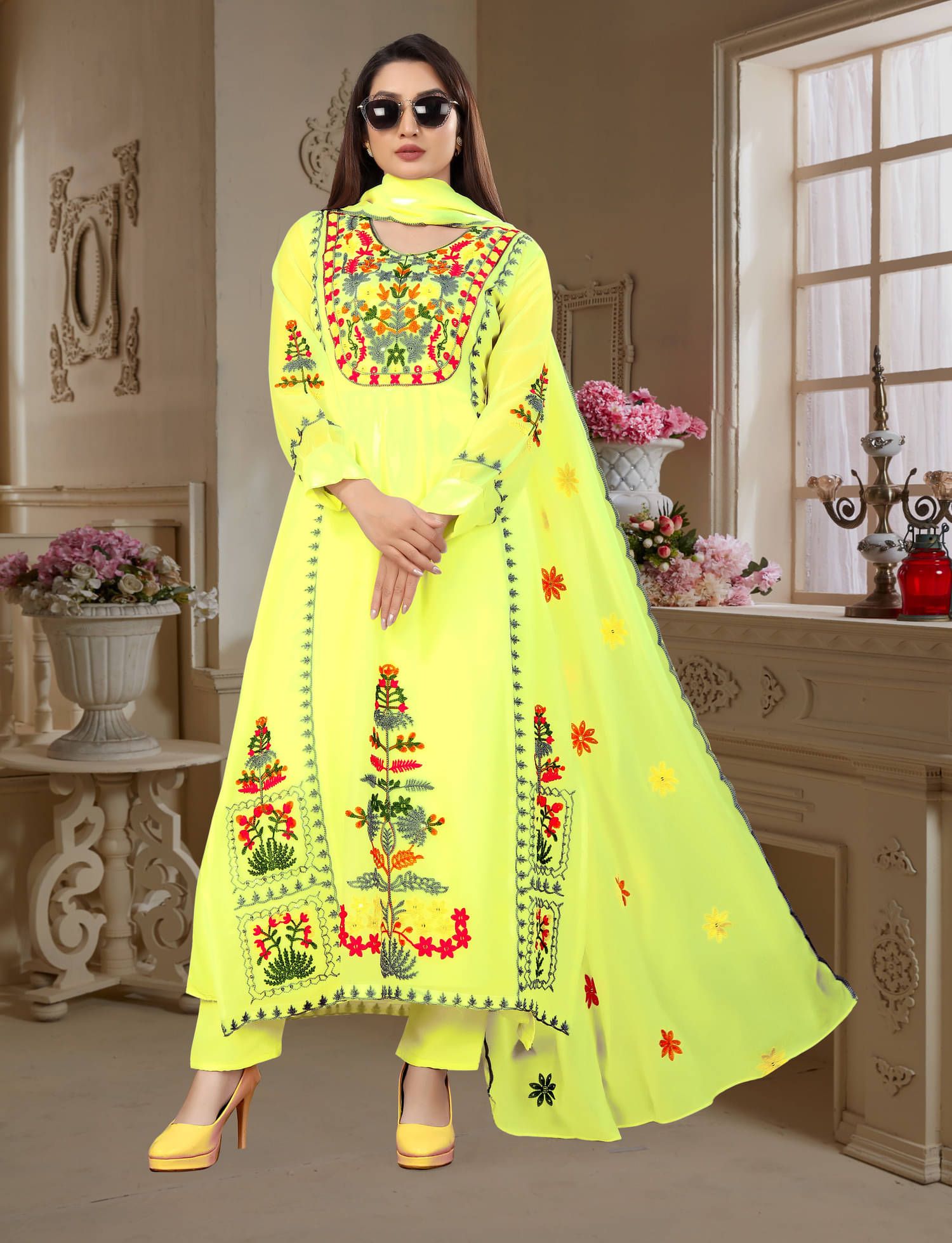     			shankhpushpi Georgette Embroidered Kurti With Pants Women's Stitched Salwar Suit - Mint Green ( Pack of 1 )
