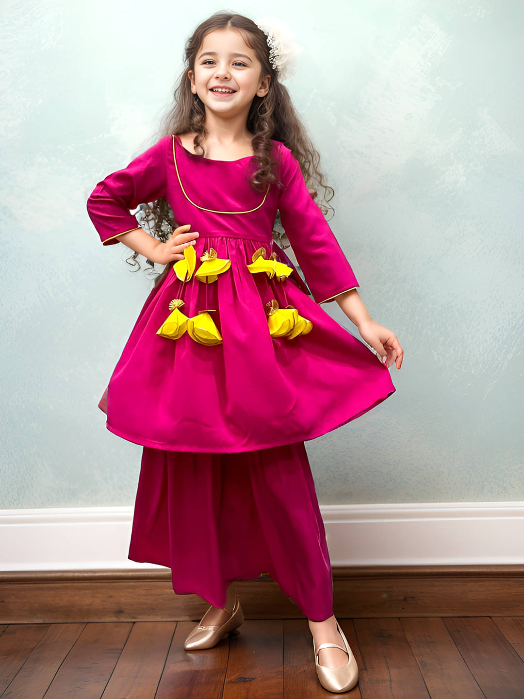     			A.T.U.N. Girls Polyester Kurta and Sharara Set ( Pack of 1 , Pink )