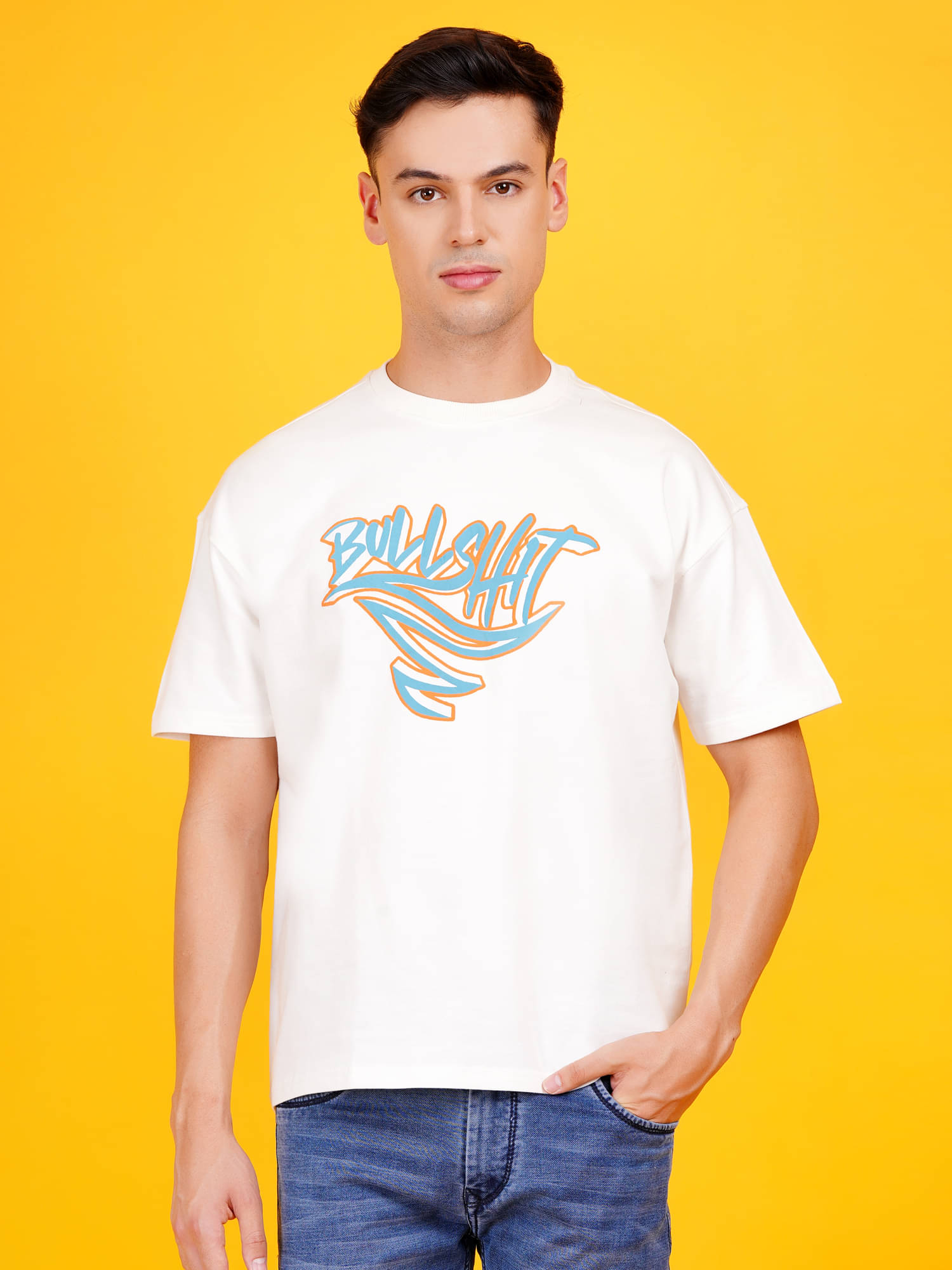 DAFABFIT Cotton Blend Oversized Fit Printed Half Sleeves Men's T-Shirt - Off White ( Pack of 1 ) DAFABFIT Cotton Blend Oversized Fit Printed Half Sleeves Men's T-Shirt - Off White ( Pack of 1 )