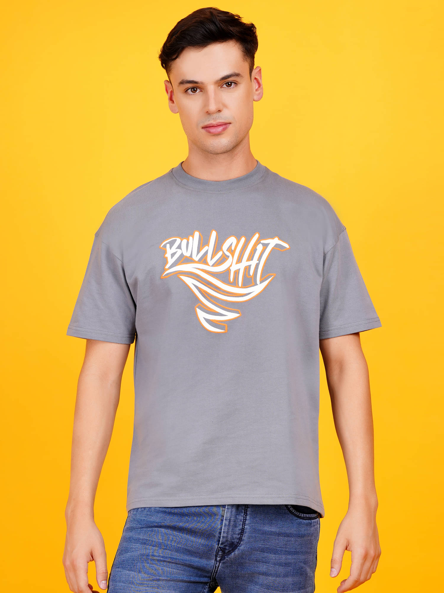 DAFABFIT Cotton Blend Oversized Fit Printed Half Sleeves Men's T-Shirt - Grey ( Pack of 1 ) DAFABFIT Cotton Blend Oversized Fit Printed Half Sleeves Men's T-Shirt - Grey ( Pack of 1 )