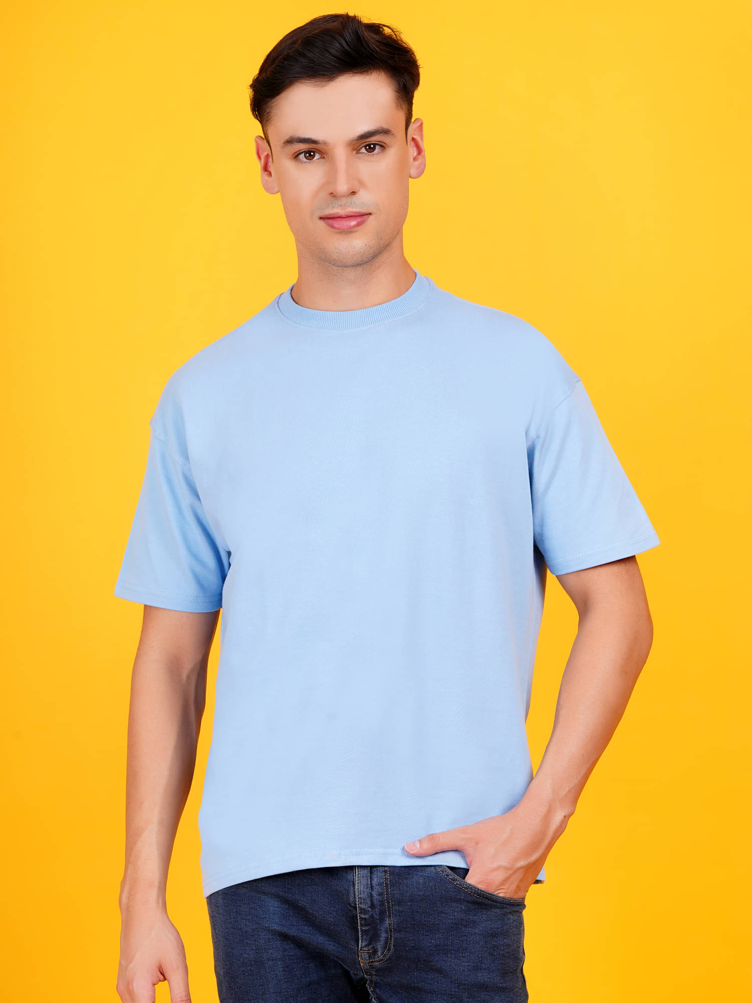     			DAFABFIT Cotton Blend Oversized Fit Solid Half Sleeves Men's T-Shirt - Blue ( Pack of 1 )