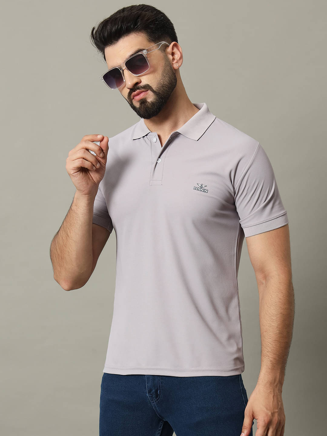 DENNIN Pack of 1 Cotton Blend Regular Fit Solid Half Sleeves Men's Polo T Shirt ( Grey )     			DENNIN Pack of 1 Cotton Blend Regular Fit Solid Half Sleeves Men's Polo T Shirt ( Grey )
