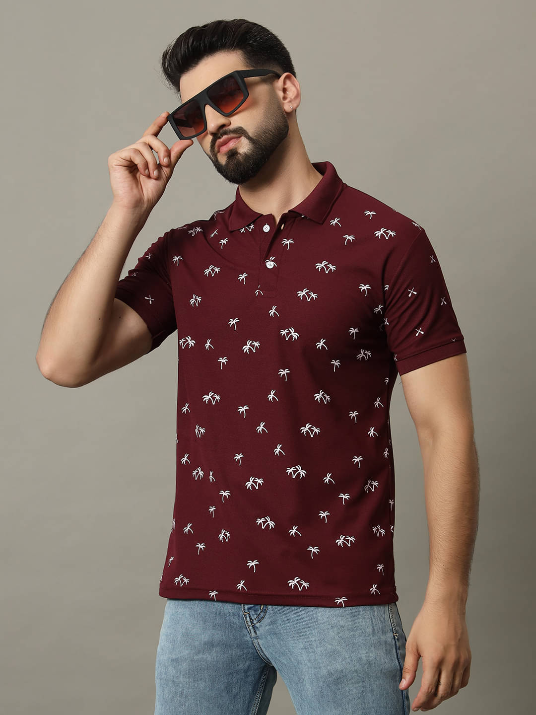 DENNIN Pack of 1 Cotton Blend Regular Fit Printed Half Sleeves Men's Polo T Shirt ( Maroon ) DENNIN Pack of 1 Cotton Blend Regular Fit Printed Half Sleeves Men's Polo T Shirt ( Maroon )
