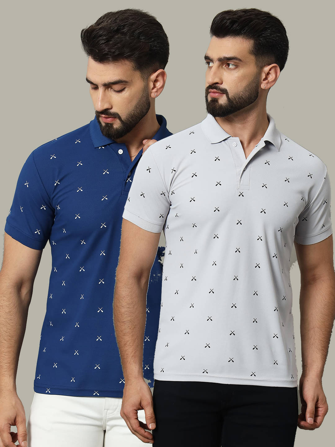 DENNIN Pack of 2 Cotton Blend Regular Fit Printed Half Sleeves Men's Polo T Shirt ( Navy Blue ) DENNIN Pack of 2 Cotton Blend Regular Fit Printed Half Sleeves Men's Polo T Shirt ( Navy Blue )