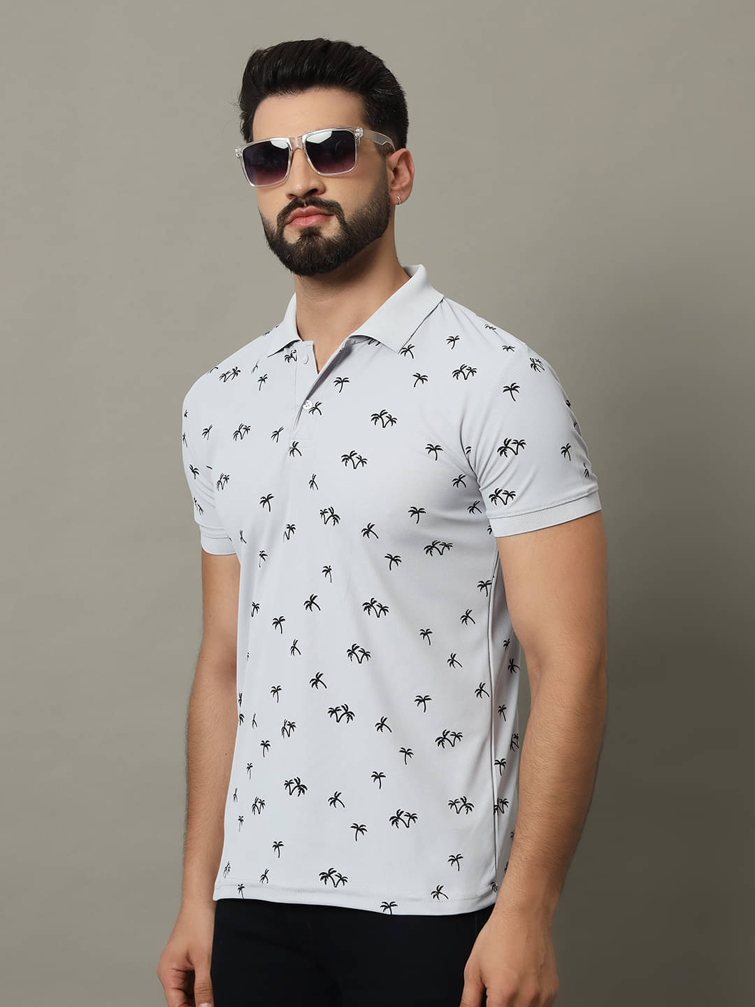     			DENNIN Pack of 1 Cotton Blend Regular Fit Printed Half Sleeves Men's Polo T Shirt ( Grey )