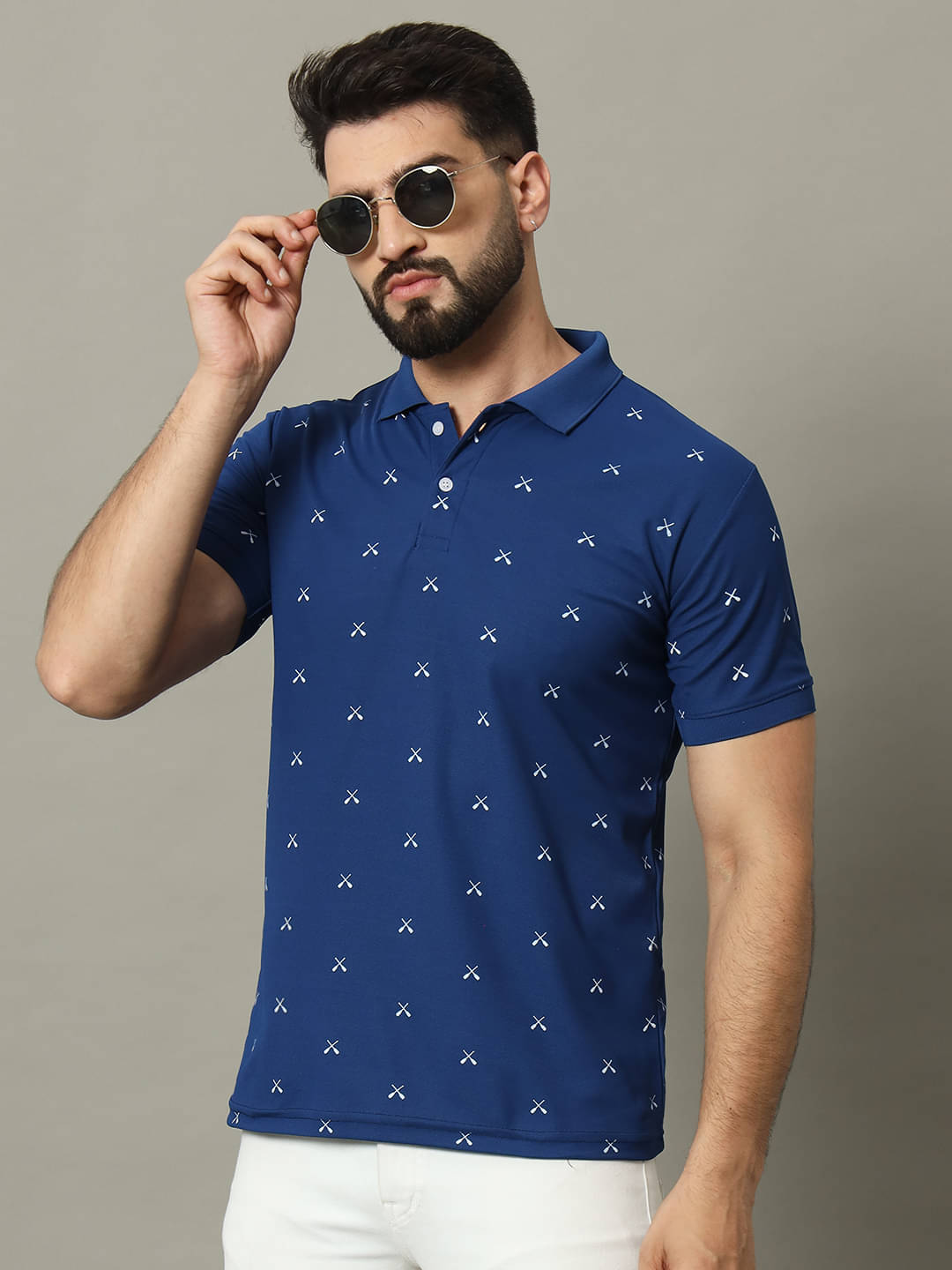     			DENNIN Pack of 1 Cotton Blend Regular Fit Printed Half Sleeves Men's Polo T Shirt ( Grey )