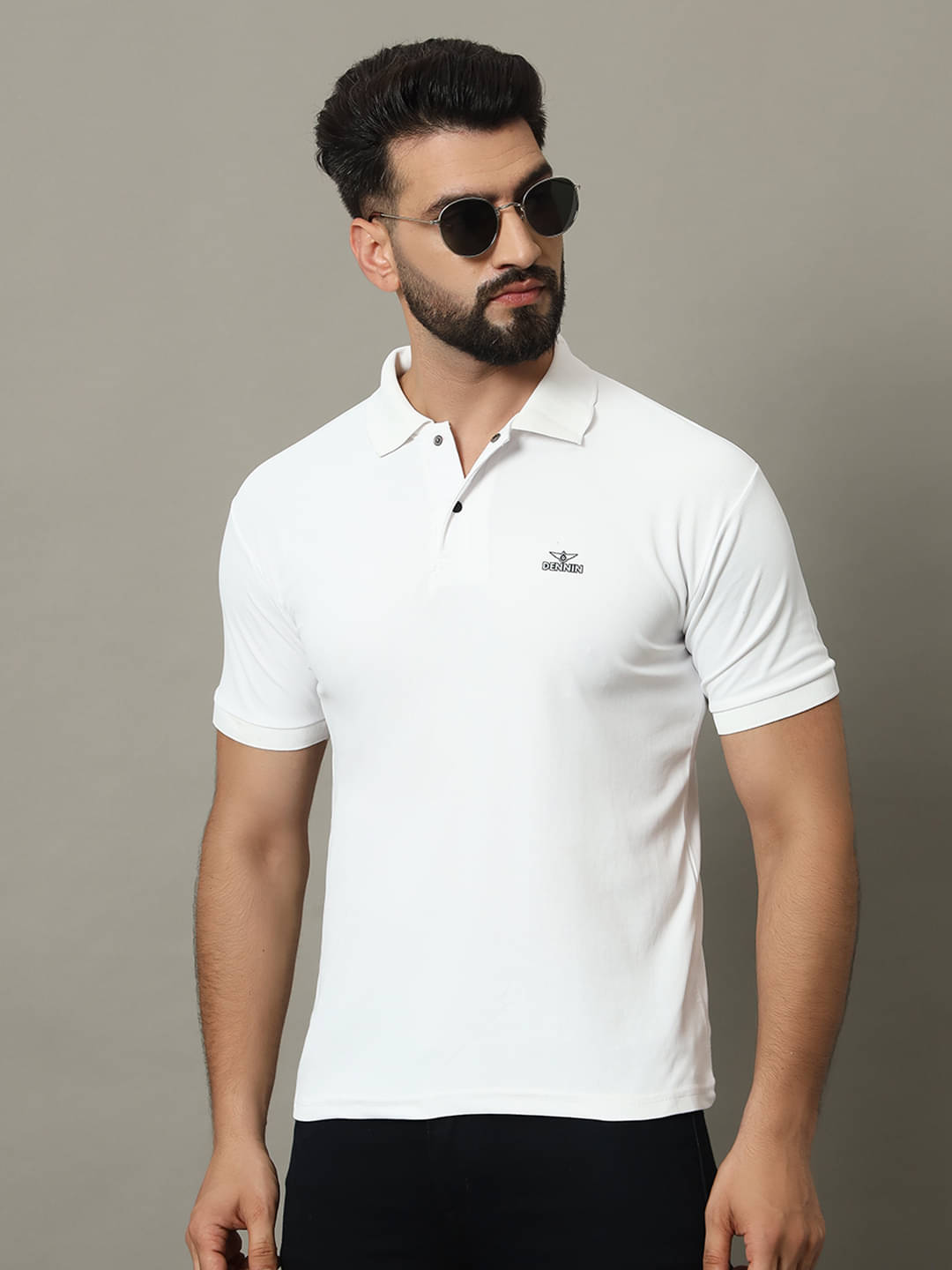 DENNIN Pack of 1 Cotton Blend Regular Fit Solid Half Sleeves Men's Polo T Shirt ( White ) DENNIN Pack of 1 Cotton Blend Regular Fit Solid Half Sleeves Men's Polo T Shirt ( White )
