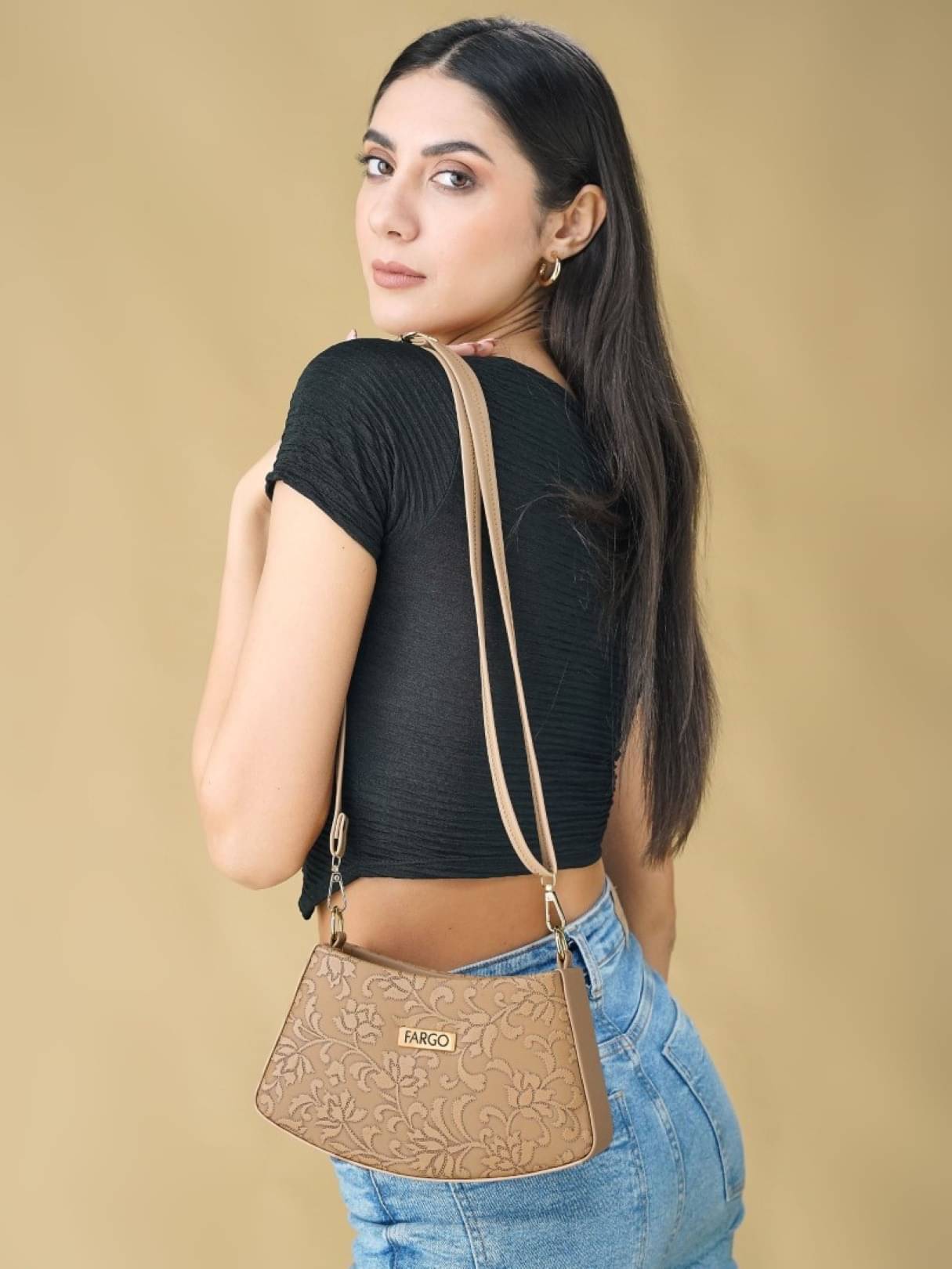     			Fargo Beige PU Sling Bag