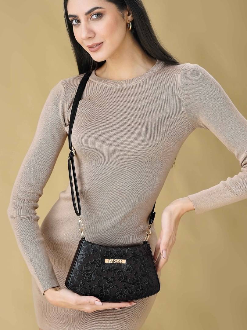     			Fargo Black PU Sling Bag