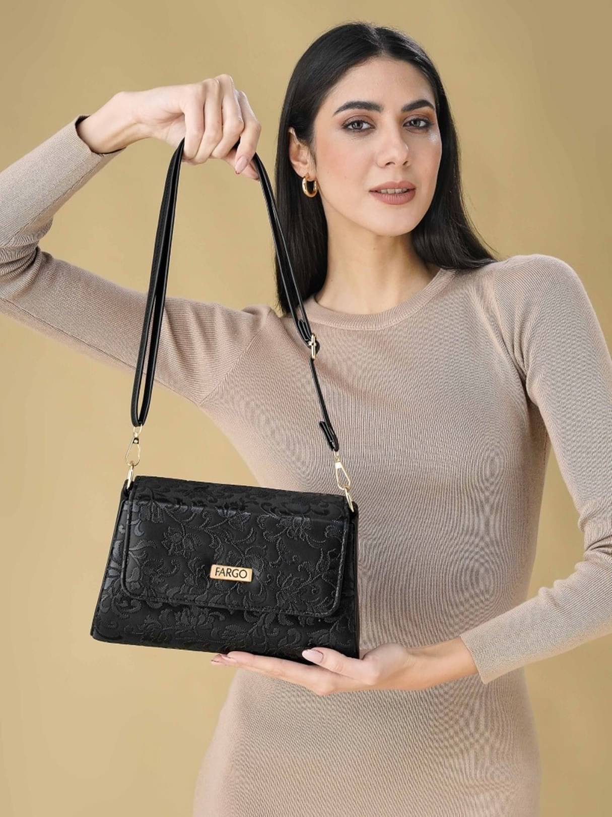     			Fargo Black PU Sling Bag