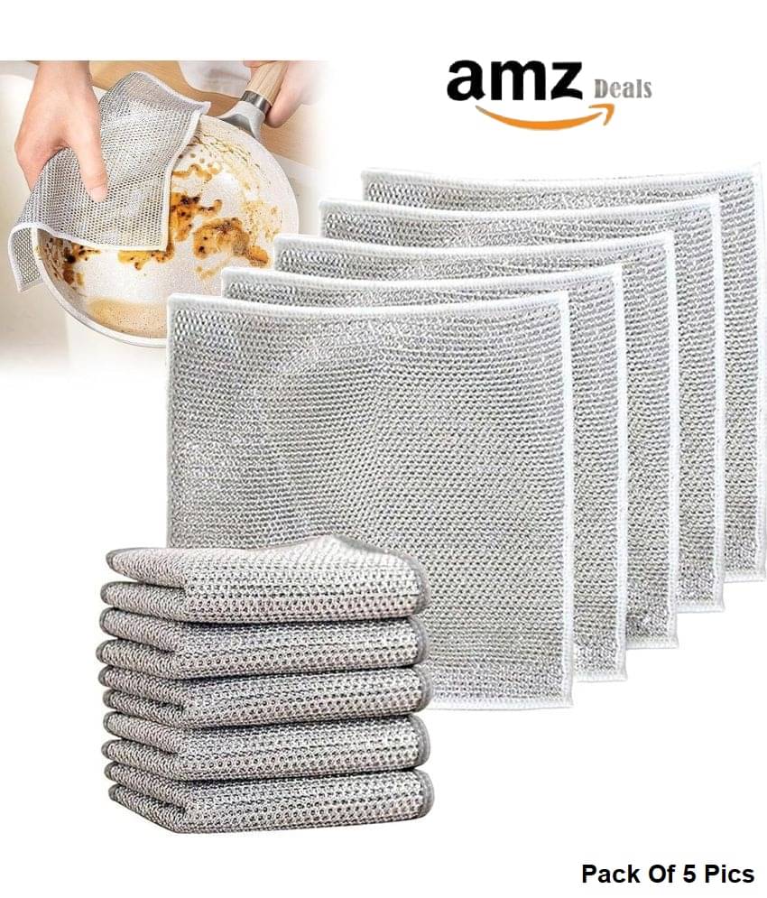     			Gatih Reusable Wire Dishwashing Rags for Wet and Dry Dishwash Bar Non Scratch Scrubing Pads Wire Dishcloth 25 g Pack of 5