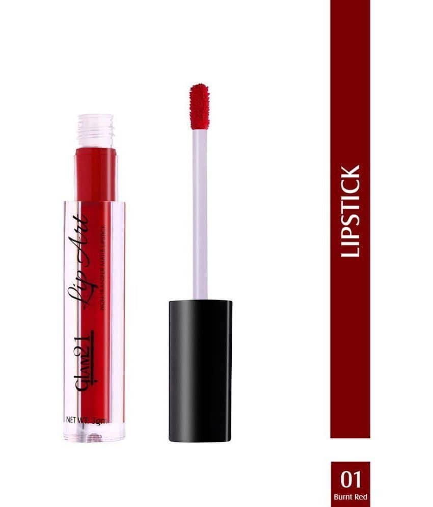 Glam21 Lip Art Longlasting Non-Transfer Matte Liquid Lipstick Water & SmudgeProof 3gm Burnt Red-01