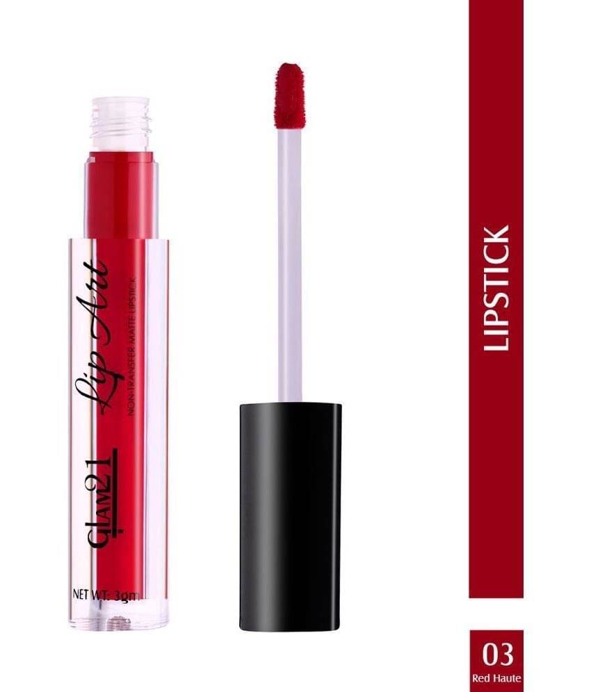     			Glam21 Lip Art Longlasting Non-Transfer Matte Liquid Lipstick Water & SmudgeProof 3gm Red Haute-03