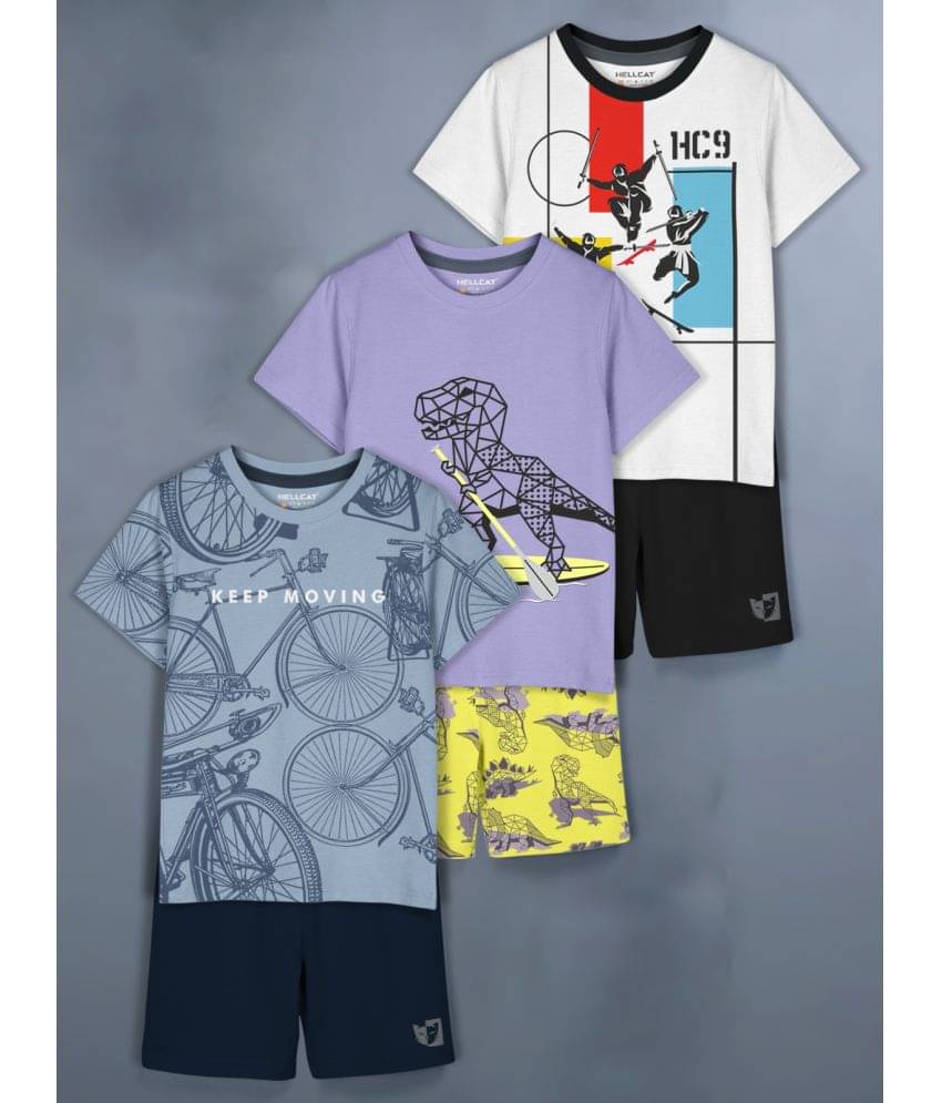     			HELLCAT Blue Cotton Blend Girls Top With Shorts ( Pack of 3 )