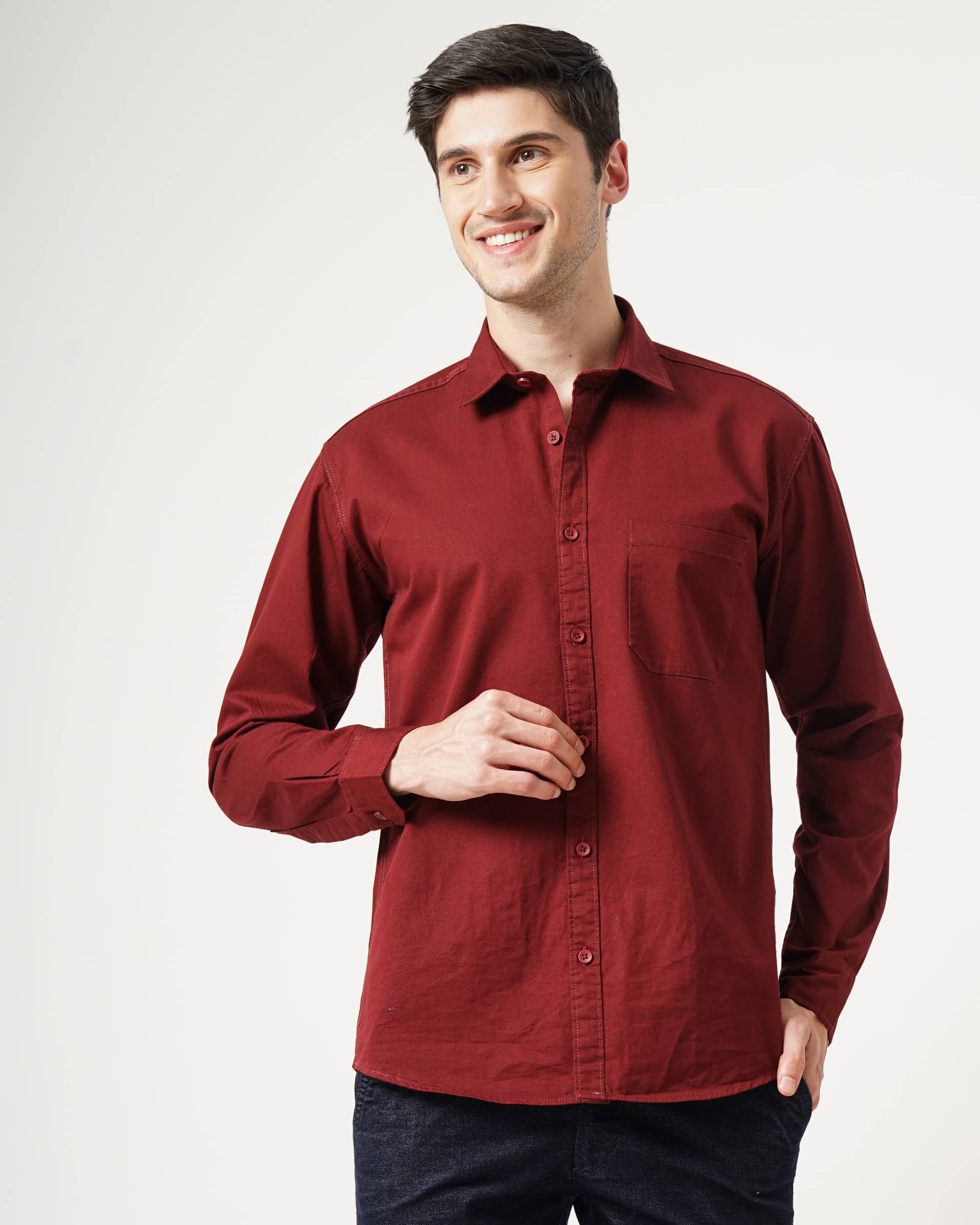HETIERS 100% Cotton Slim Fit Solids Full Sleeves Men's Casual Shirt - Maroon ( Pack of 1 ) HETIERS 100% Cotton Slim Fit Solids Full Sleeves Men's Casual Shirt - Maroon ( Pack of 1 )