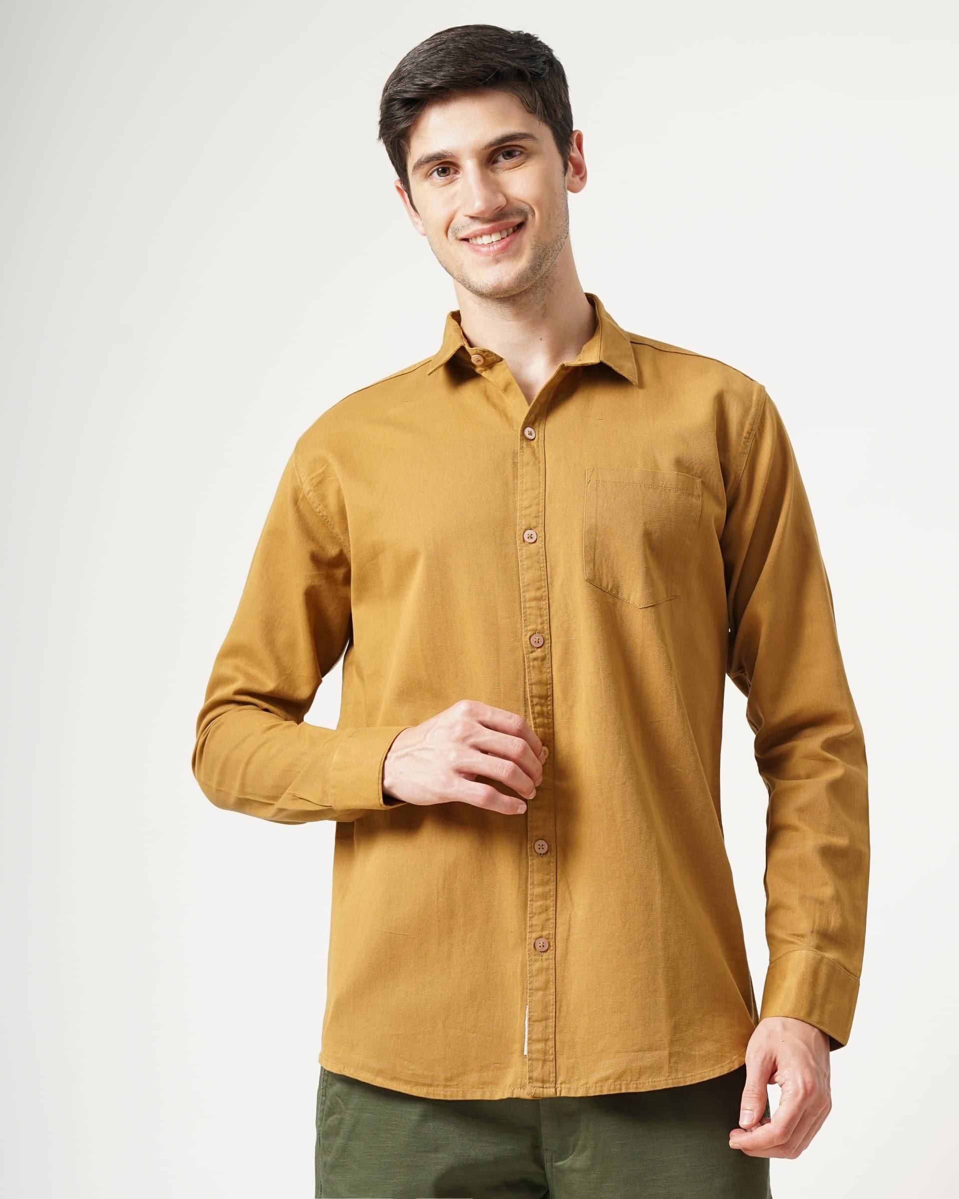 HETIERS Cotton Blend Slim Fit Solids Full Sleeves Men's Casual Shirt - Mustard ( Pack of 1 ) HETIERS Cotton Blend Slim Fit Solids Full Sleeves Men's Casual Shirt - Mustard ( Pack of 1 )