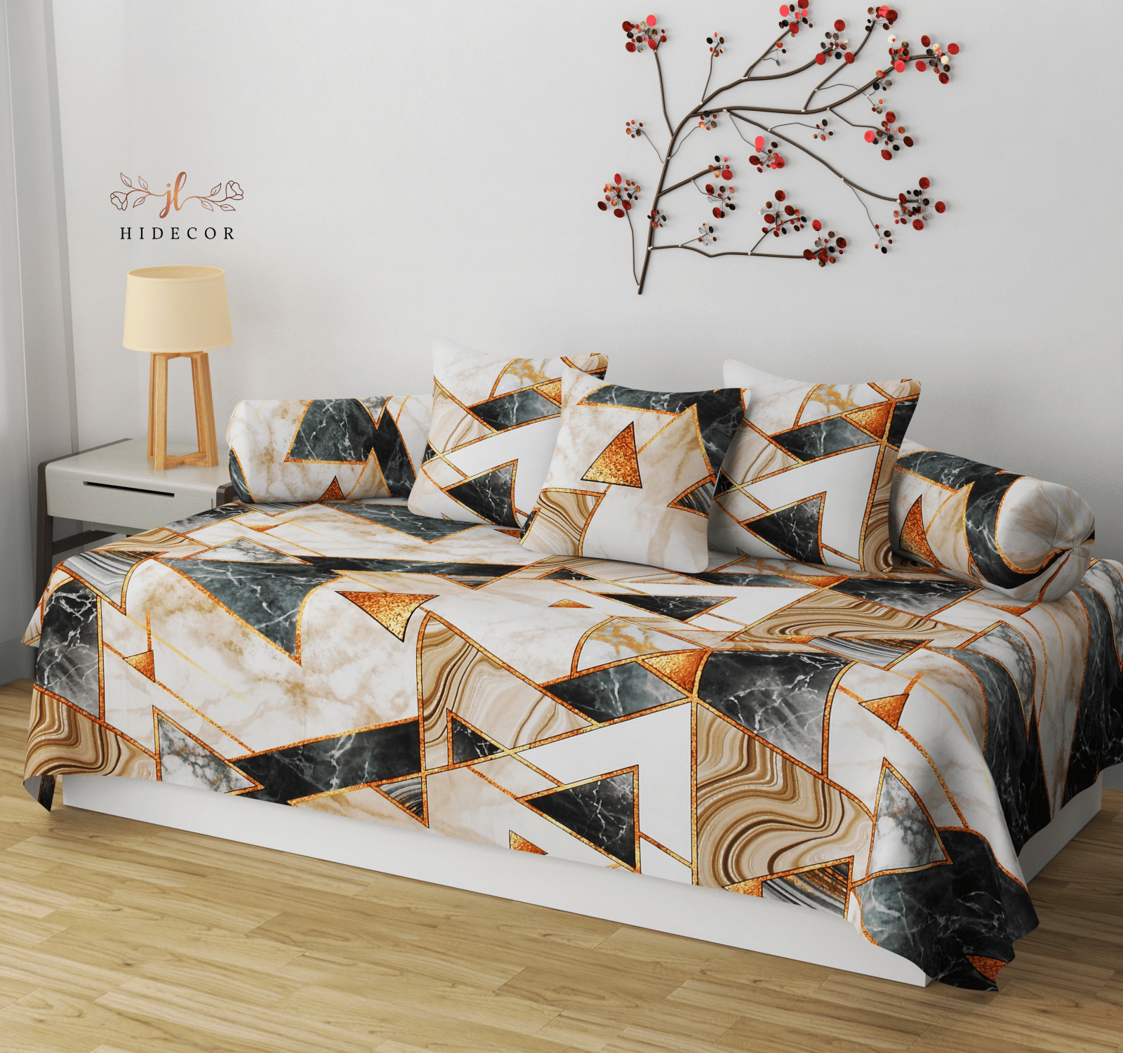     			HIDECOR Cotton Geometric Diwan Set 6 Pcs - Multi