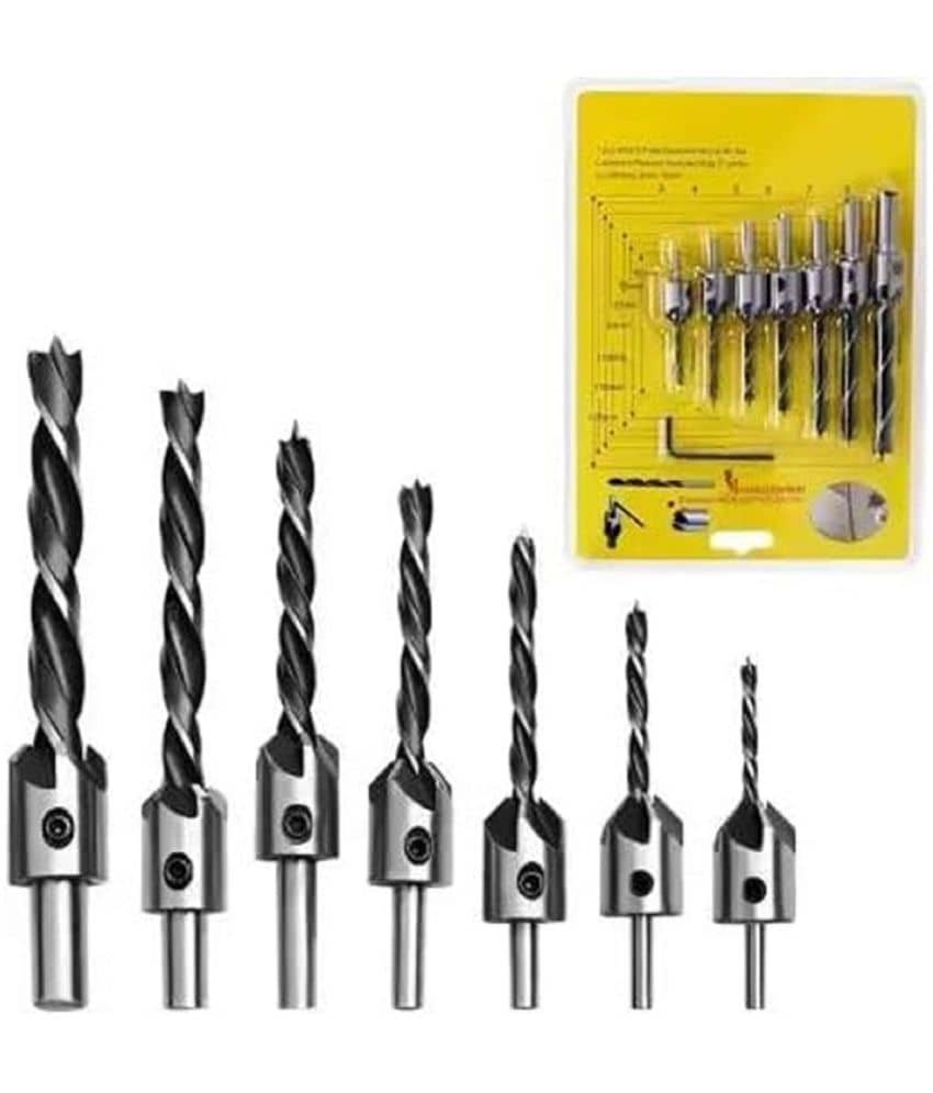 High Speed Steel Countersink Drill Bit Set Power Tools Accessories with Hex Key for Plastic, Woodworking (7 Pcs, 3-10mm)