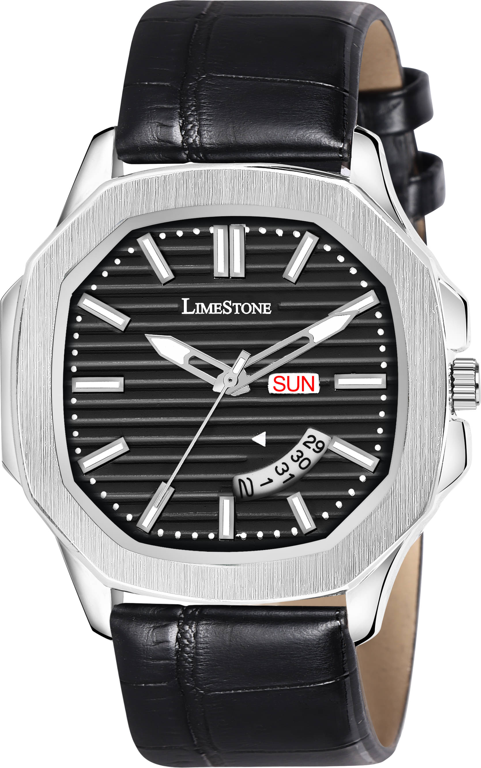     			LimeStone Black PU Analog Men's Watch