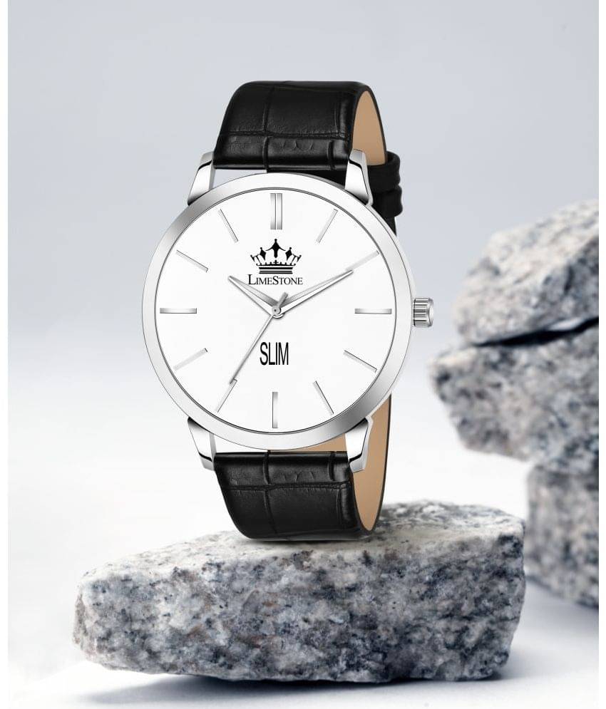     			LimeStone Black PU Analog Men's Watch
