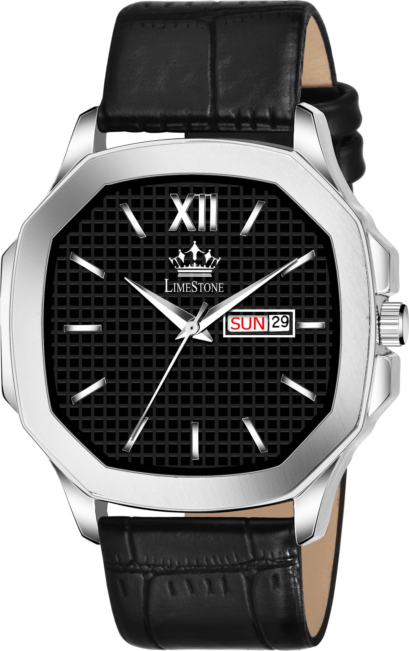     			LimeStone Black PU Analog Men's Watch
