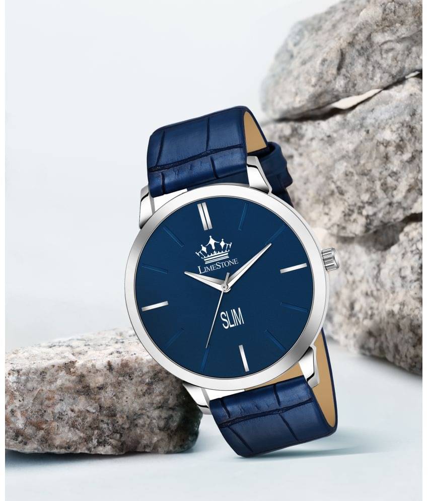     			LimeStone Blue PU Analog Men's Watch