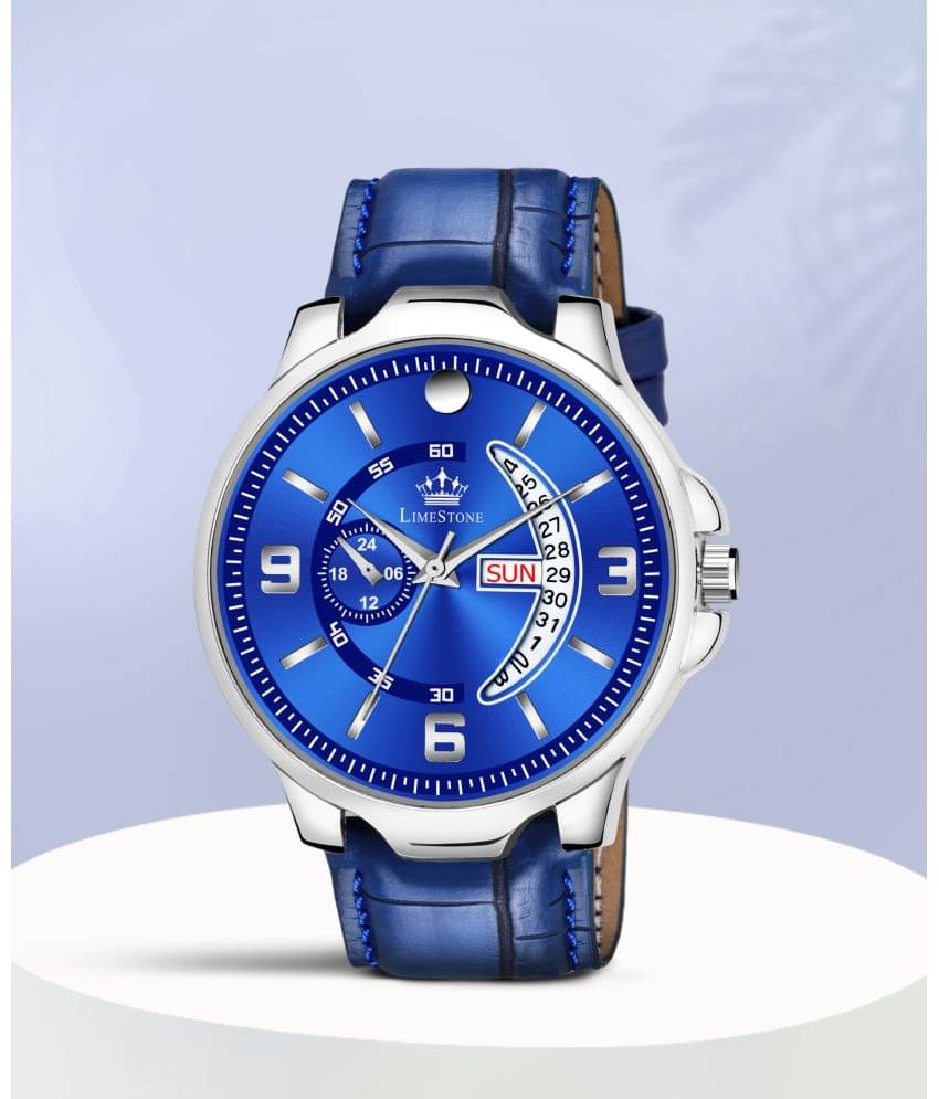     			LimeStone Blue PU Analog Men's Watch