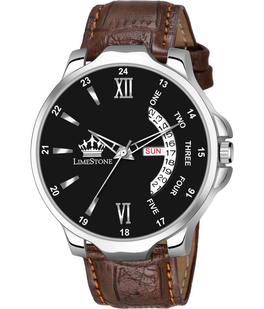     			LimeStone Brown PU Analog Men's Watch
