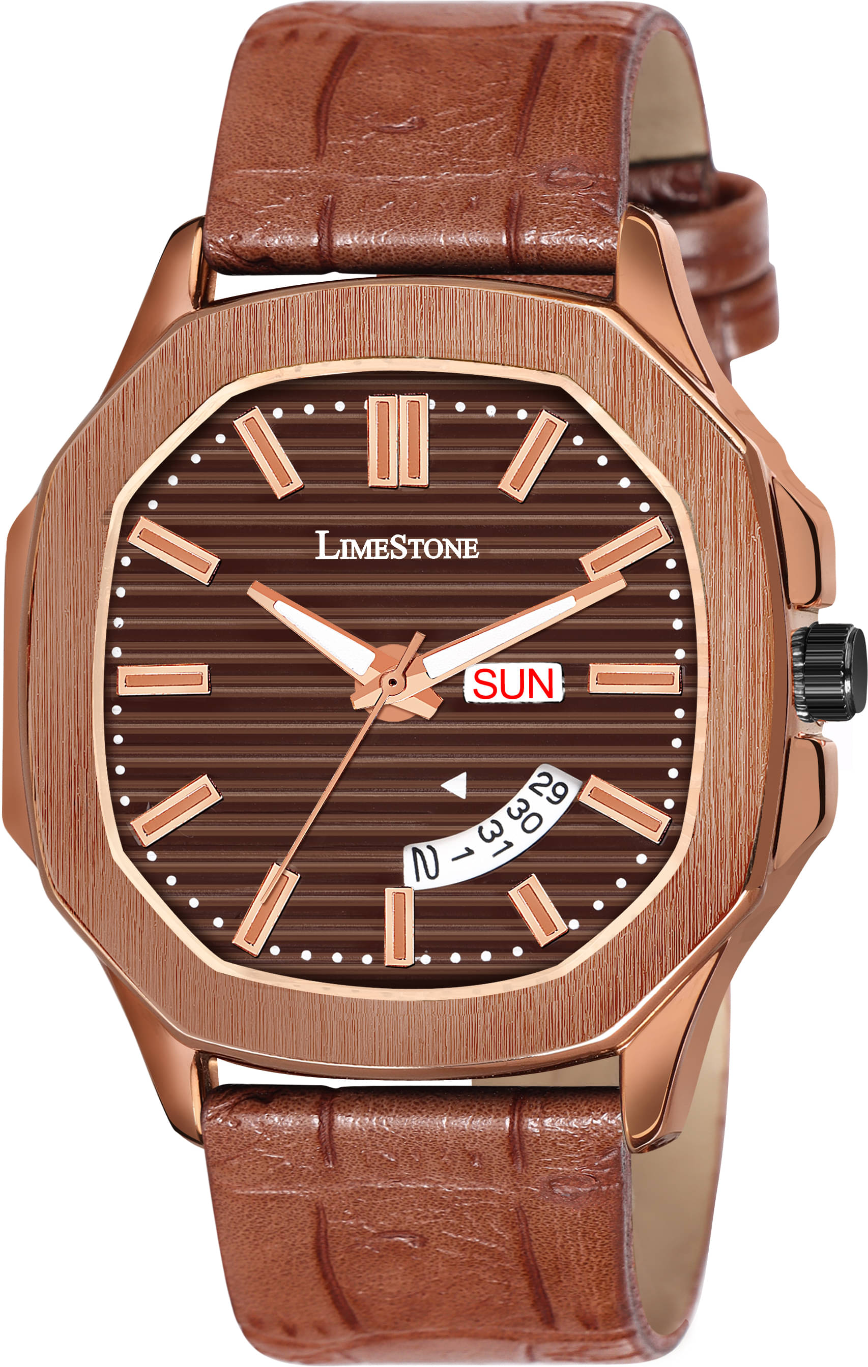     			LimeStone Brown PU Analog Men's Watch