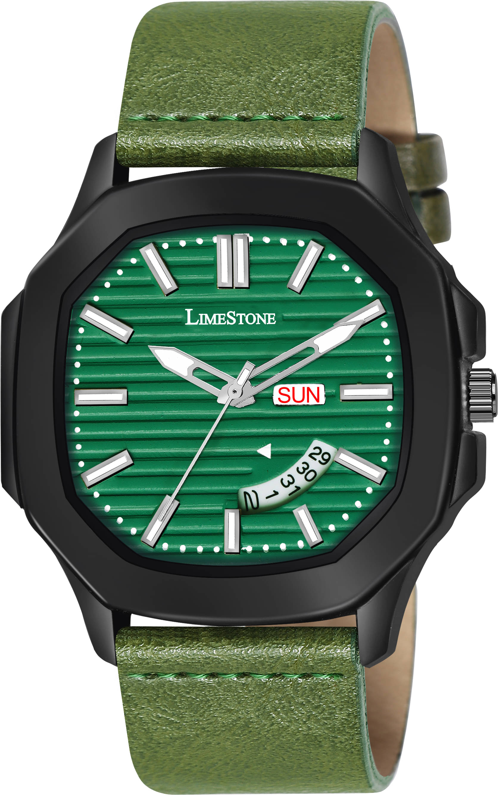     			LimeStone Green PU Analog Men's Watch