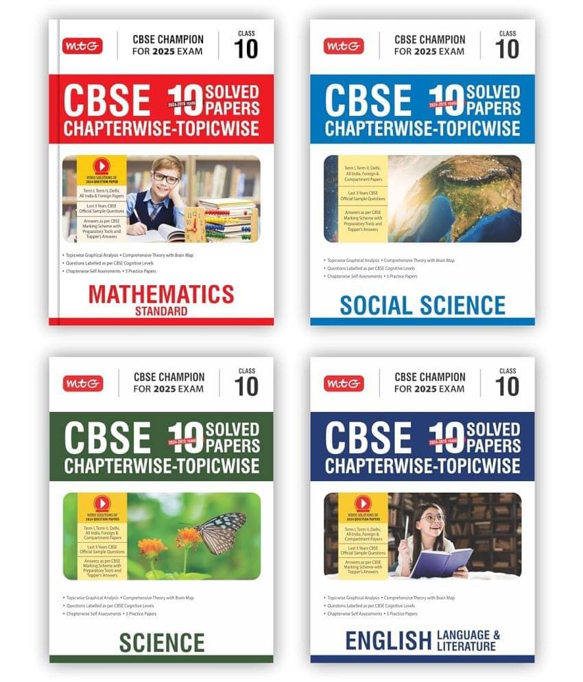 MTG CBSE 10 Years (2024-2015) Chapterwise Topicwise Solved Papers With Question Bank Class 10 Science, Mathematics, English & Social-Science (Set of 4 MTG CBSE 10 Years (2024-2015) Chapterwise Topicwise Solved Papers With Question Bank Class 10 Science, Mathematics, English & Social-Science (Set of 4