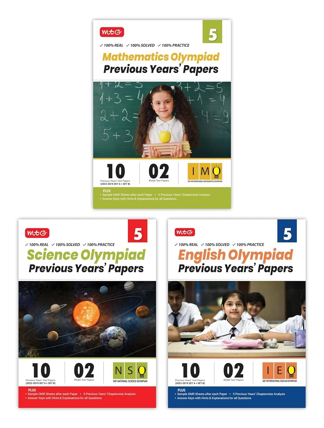 MTG IMO-NSO-IEO Class-5 Olympiad Previous Years Papers (2023-2019 Set A & B) Mathematics, Science & English (Set of 3 Books) | Mock Test Papers with Sample OMR Sheet For 2024-25 Exam MTG IMO-NSO-IEO Class-5 Olympiad Previous Years Papers (2023-2019 Set A & B) Mathematics, Science & English (Set of 3 Books) | Mock Test Papers with Sample OMR Sheet For 2024-25 Exam