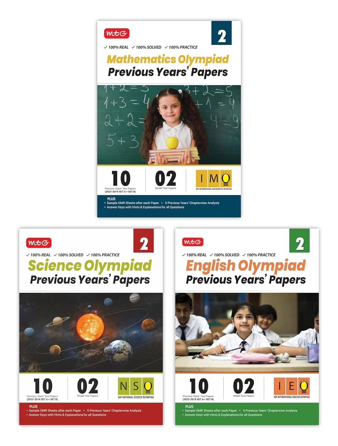 MTG IMO-NSO-IEO Class-2 Olympiad Previous Years Papers (2023-2019 Set A & B) Mathematics, Science & English (Set of 3 Books) | Mock Test Papers with Sample OMR Sheet For 2024-25 Exam MTG IMO-NSO-IEO Class-2 Olympiad Previous Years Papers (2023-2019 Set A & B) Mathematics, Science & English (Set of 3 Books) | Mock Test Papers with Sample OMR Sheet For 2024-25 Exam
